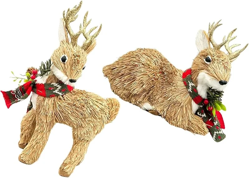 PRETYZOOM 2 Piezas Figura de Ciervo Navideño de Fibra Vegetal, Decoración — Decoracion Navidad