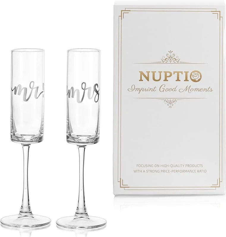 Visita la tienda de Nuptio Nuptio Copas Champagne Mr Mrs: Lote de 2 Regalos Boda Plata Novios Bodas Aniversario Pareja Valentin Personalizados Enamorados Mujer Matrimonio Romanticos Casan Personalizadas Valentín Grabadas — Vino y mesa festiva