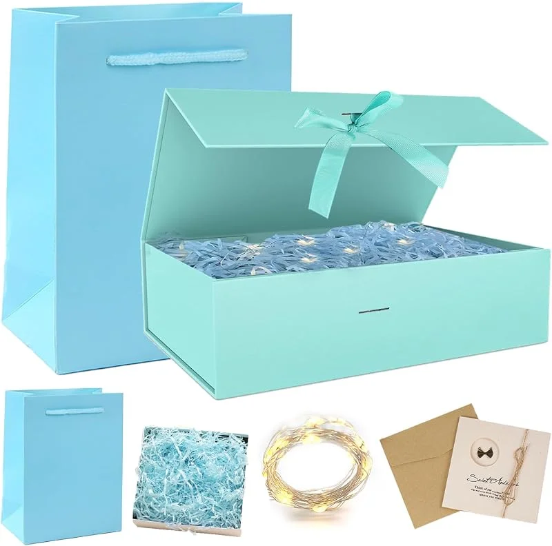 YeahBoom Caja de Regalo Plegable, Caja Regalo Vacia con Lazo y Tarjeta — Envoltorio regalo