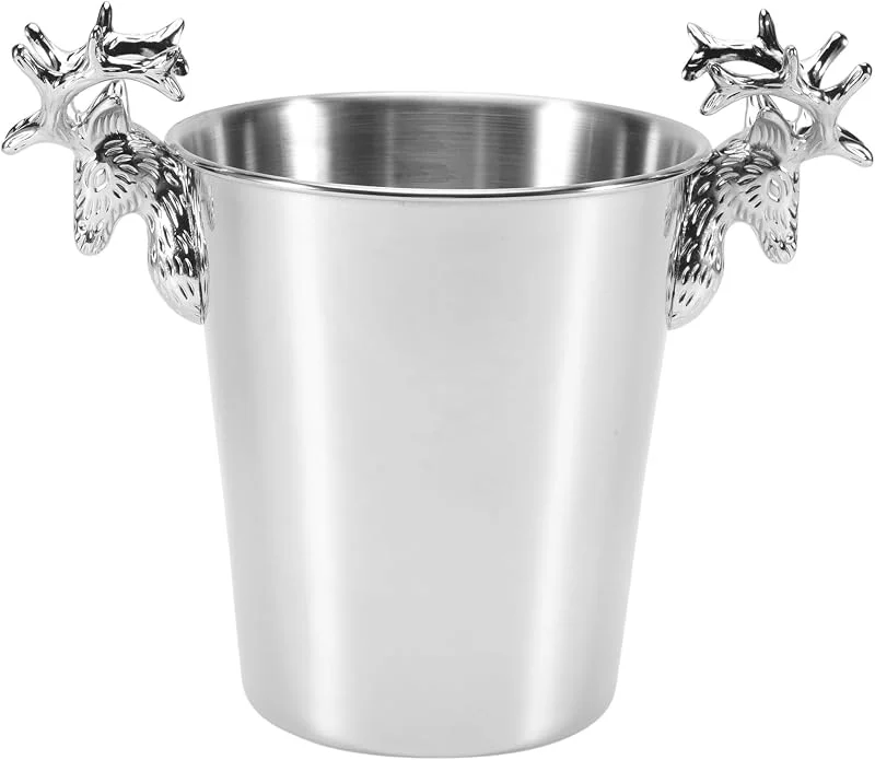 PRATYAHARA Cubo de hielo de acero inoxidable, mango de cabeza de ciervo, cubo de hielo aislado, para patios y bares (S) — Vino y mesa festiva