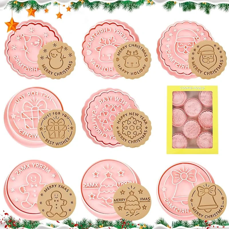 TOPJOWGA Moldes Galletas Navidad, 8 Piezas Cortadores de Galletas de Navidad, Moldes para Galletas 3D, Hornear Galletas Moldes, Cortador de Pastel de Galletas para Cookie, Pasteles, Fondant — Hogar y cocina