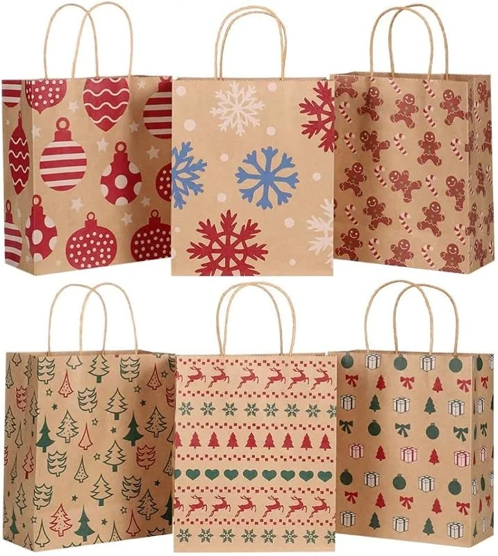LATERN 24 Piezas Bolsas De Navidad Bolsas De Regalo, 6 Estilos Bolsas De Papel Kraft Bolsas De Regalos Con Tema Navideño Cajas De Papel De Dulces De Navidad Para Fiesta De Navidad - 23 x 19 x 9CM — Envoltorio regalo