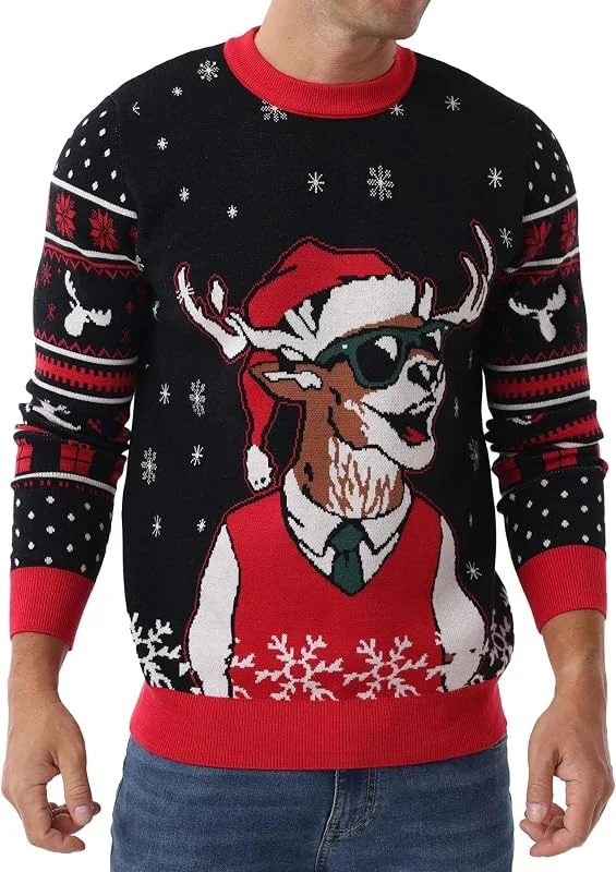 Visita la tienda de PrinStory PrinStory Jersey de Navidad para hombre, cuello redondo, manga larga, estampado navideño, suéter de punto — Ropa Navidad