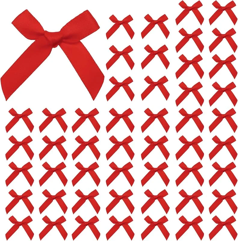 MAOSHYMS 50 Piezas Mini Fiocchi Di Natale Rossi, Piccoli Fiocchi Decorativi per Albero Di Natale, Confezioni Regalo, Biscotti, Caramelle, Matrimonio, Decorazioni Natalizie (B) — Envoltorio regalo