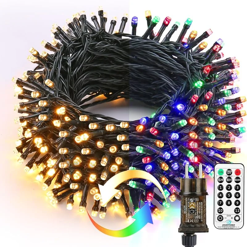 BrizLabs Luces de Arbol de Navidad Exterior, Guirnalda Luces 35M 300 LED Cadena de Luces Navidad Blanco Cálido y Colores Regulable 11 Modos con Control Remoto Decoración Para Casa Boda Fiesta Jardín