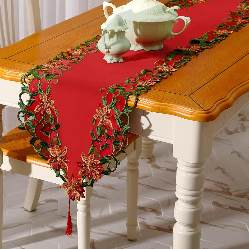 Tatuo Camino de Mesa Bordado de Navidad Rojo Boda Fiesta, 38 x 176 cm — Hogar y cocina