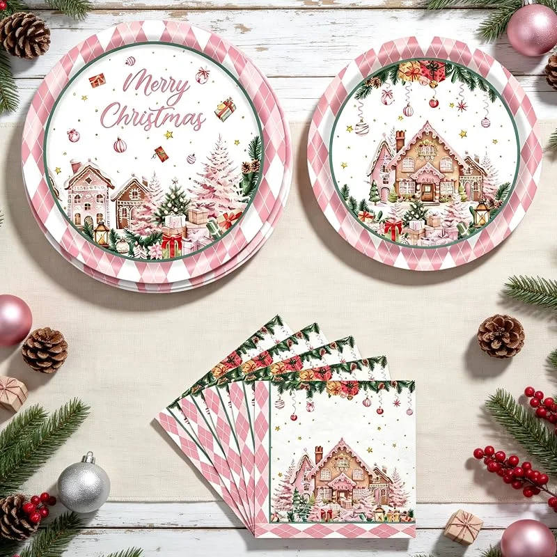 Visita la tienda de BACH AND BOUJEE decoración navidad hombre de jengibre rosa plato papel servilletas — Adviento y mesa