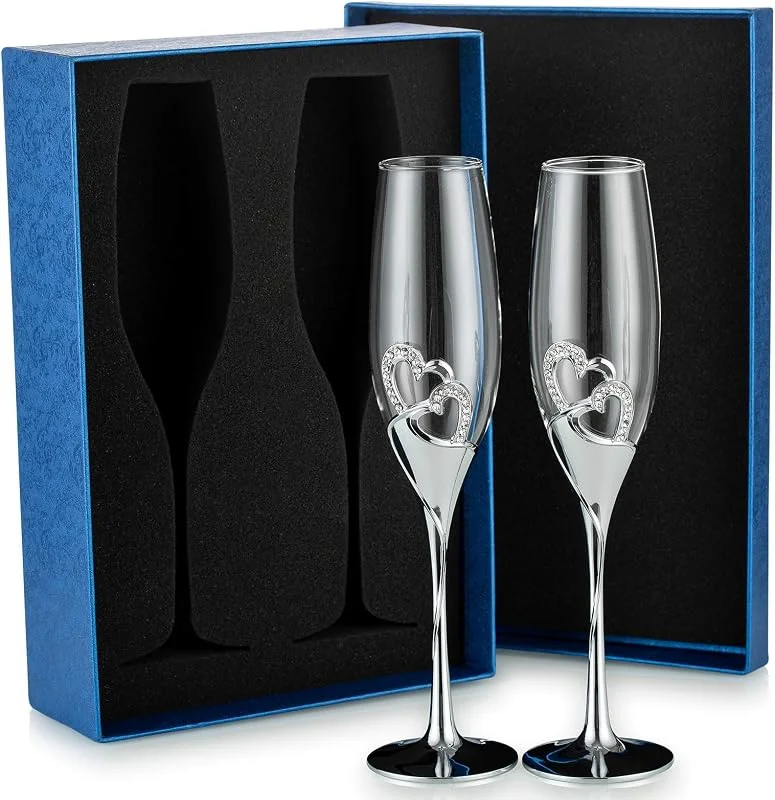 Visita la tienda de Sziqiqi Sziqiqi Copas Bodas de Plata 20cl: Regalo Boda para Novios 2pz — Vino y mesa festiva