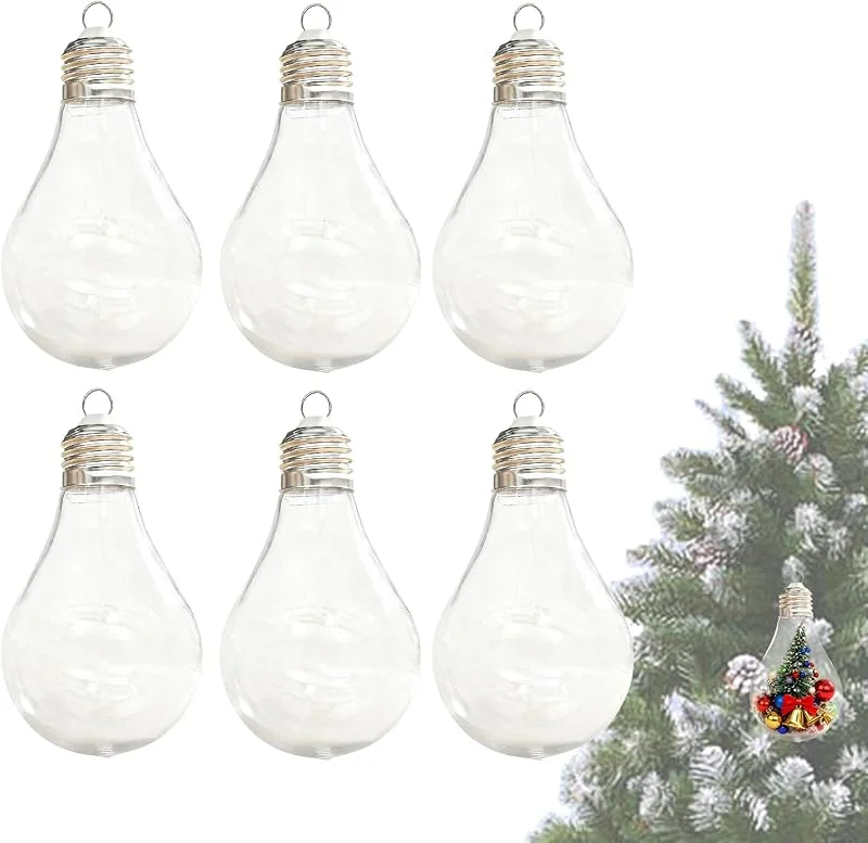 Generisch Bombillas rellenables de Navidad, Vasos transparentes como decoración de bombillas, Decoración transparente de bombilla rellenable, para chimenea, árboles, coronas, puerta — Decoracion Navidad