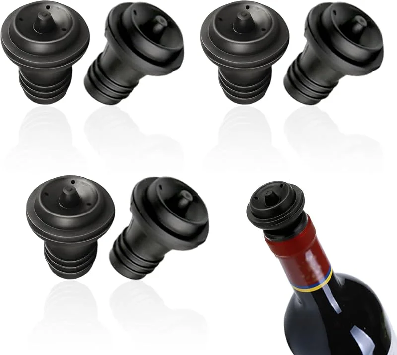 VIKSAUN 6 Pzs Tapones para Vacío de Vino - Reutilizables de Goma para Bomba y Botella - Protector Negro — Vino y mesa festiva