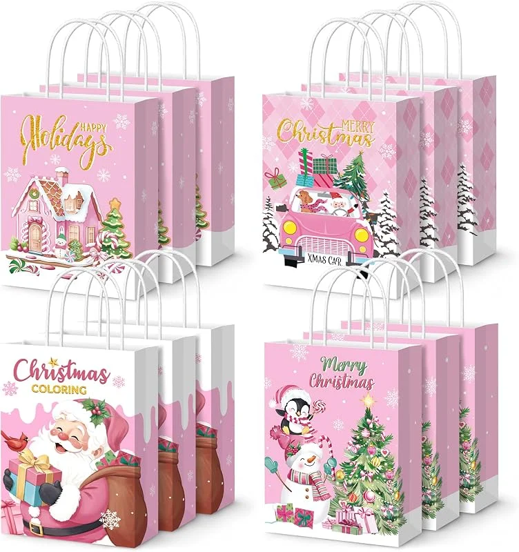 Visita la tienda de Neloheac Neloheac 12 Bolsas Pequeñas Regalo de Papel Rosa Invierno Navidad para Niña — Envoltorio regalo