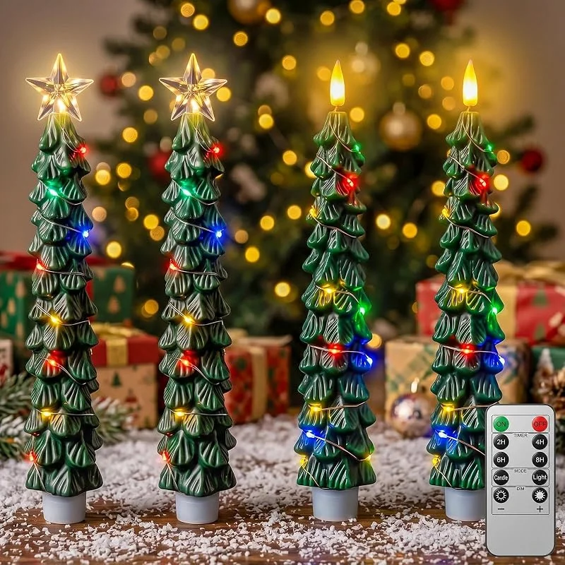 Kujizpu 4 Unidades Velas LED Árbol De Navidad Con Luces De Cuerda Coloridas — Luces Navidad