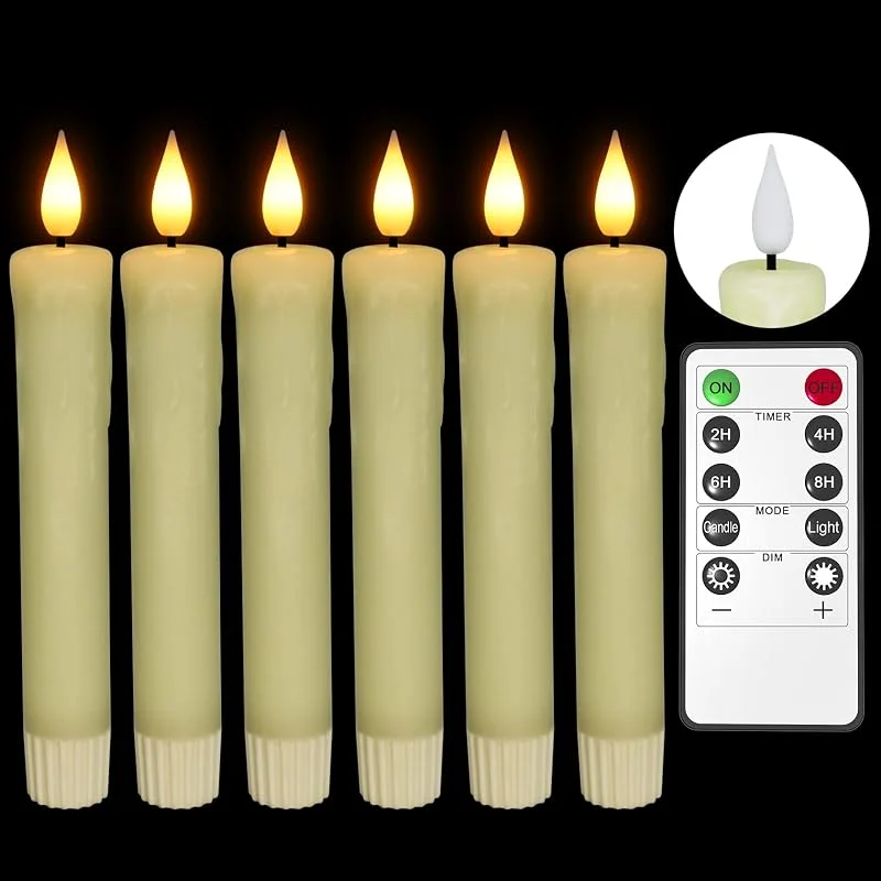Visita la tienda de PChero PChero - Velas LED sin llama con mando a distancia, 6 velas de cera real que funcionan con pilas, velas eléctricas parpadeantes de color marfil para decoración de la sala de mesa de Navidad — Luces Navidad