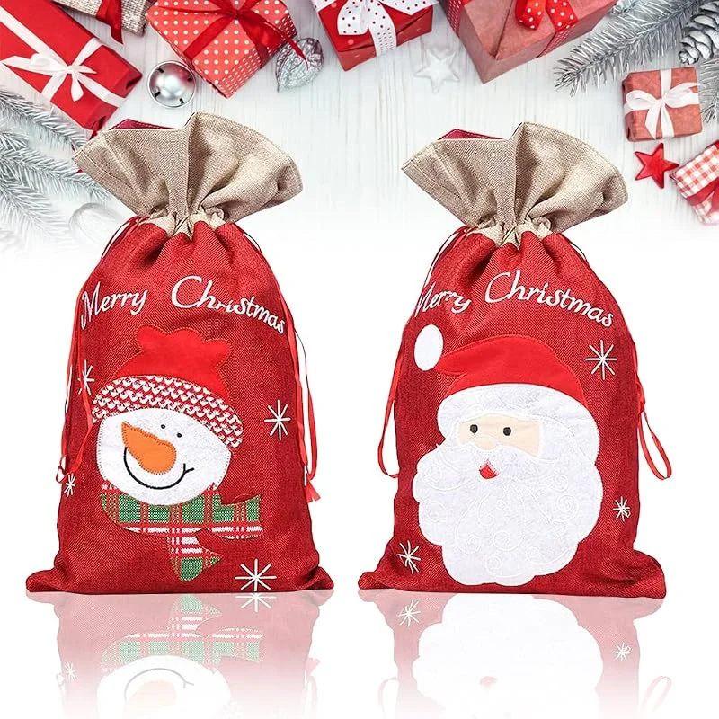 ThatsRad 2 PZS Saco de Navidad Papá Noel Bolsas de Regalo Navidad Bolsa Grande de Tela con Cordón para Regalos Navidad 41 * 24cm Saco de Regalos Navidad Bolsa de Algodón para Dulces, Fiestas Navideña — Envoltorio regalo