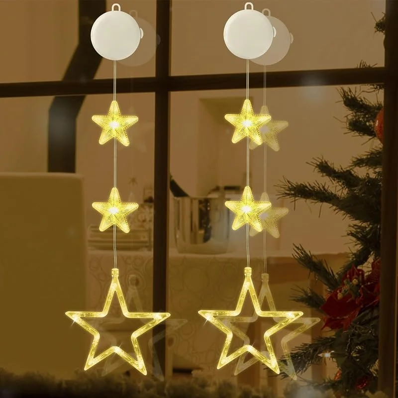 Jsdoin Luces de Navidad, 2 Piezas Estrella Cortina de Luces a Pilas, Temporizador, Luces de Ventana para Interior Exterior Navidad Decoracion, Fiesta — Decoracion Navidad
