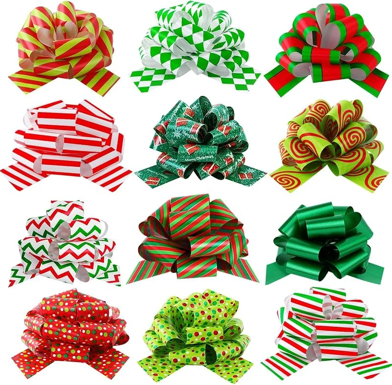 GUIZIYAO 12 Piezas Lazos Regalo Navidad, Lazos Regalo Adhesivo De Tirar, Para Decoración Diy Y Envoltorio De Regalos Navidad — Envoltorio regalo