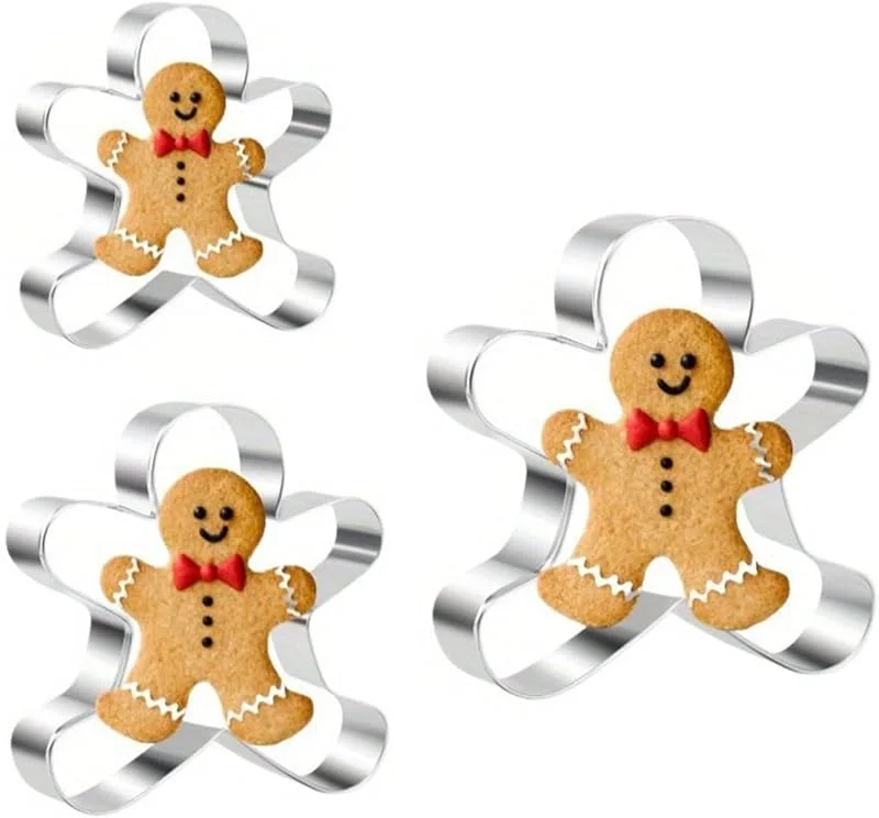DIPZO Cortadores de Galletas Hombre de Jengibre, Set 3 Piezas de Acero Inoxidable para Galletas de Navidad y Fiestas — Hogar y cocina