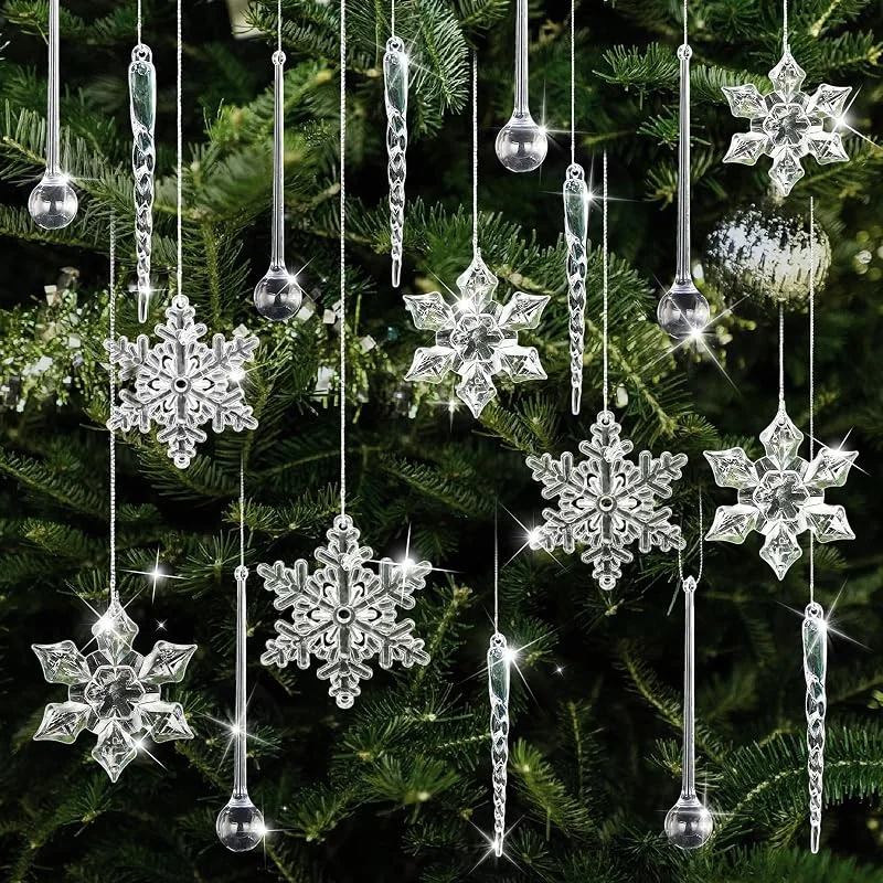 Tutukyle 40 unidades de adornos para árbol de Navidad, copos de nieve de acrílico y carámbanos colgantes, decoración navideña de cristal DIY, adornos para árbol de Navidad — Decoracion Navidad