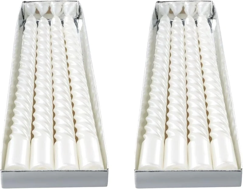 Godneei 8 Velas de Torso Retorcidas, Velas en Espiral Premium para Cena y Decoración, Larga Duración de Quemado, Juego de Velas Antigoteo para Decoración de Mesa, Bodas, Navidad y Fiestas (Blanco) — Cena a la luz de velas