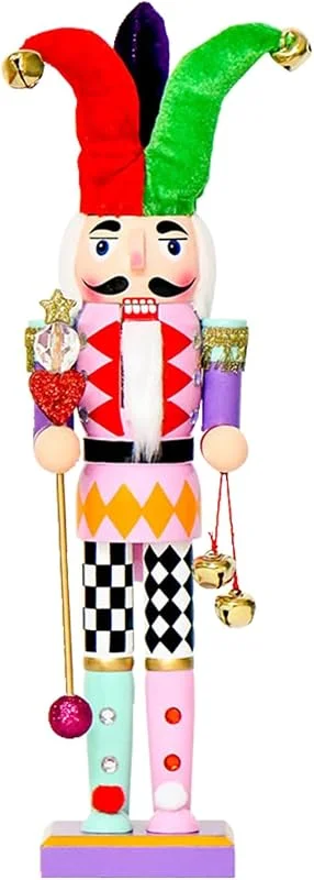 PRETYZOOM Figura de Cascanueces de Madera Navideño de 38 Cm, Colorido Payaso Decorativo, Pieza Artesanal Tallada a Mano, Centro de Mesa para Navidad y Decoración Festiva — Decoracion Navidad