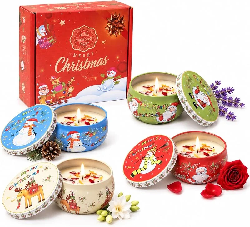 Fancysky Velas Aromáticas, Set 4 Velas de Navidad en Cera de Soja — Cena a la luz de velas