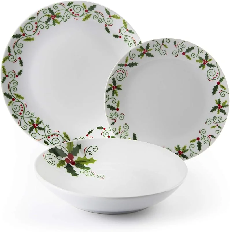 Visita la tienda de Excelsa Excelsa Christmas Holly - Vajilla de 18 piezas, porcelana — Adviento y mesa