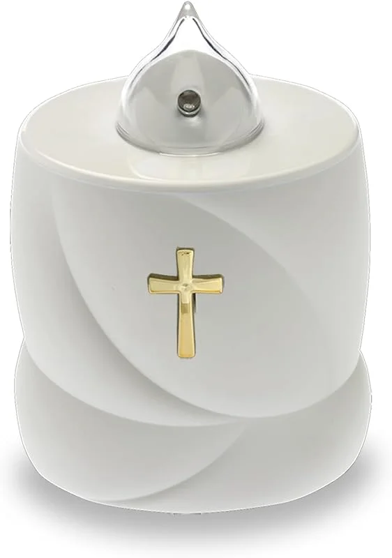 AROBA Vela LED para tumba - Efecto parpadeante, Larga duración hasta 200 días, Reutilizable, Vela conmemorativa - Blanco Santa Cruz — Cena a la luz de velas