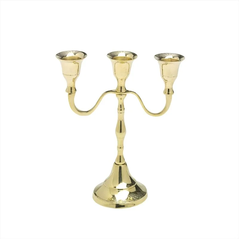 Visita la tienda de NKlaus NKlaus Candelabro 3 Brazos 18cm Alto latón Oro Brillante candelabro para Velas Ø 2cm Velas de Mesa Velas de Palo Look clásico Moderno decoración Boda 2878 — Cena a la luz de velas