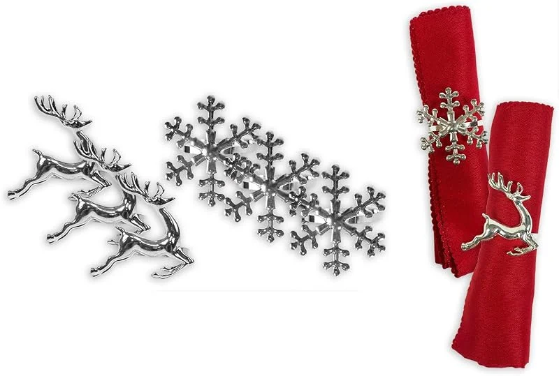 Harvey & Mason Set de 6 servilleteros (copo de nieve y reno) Vajilla de Navidad Set of 6 - Silver — Adviento y mesa