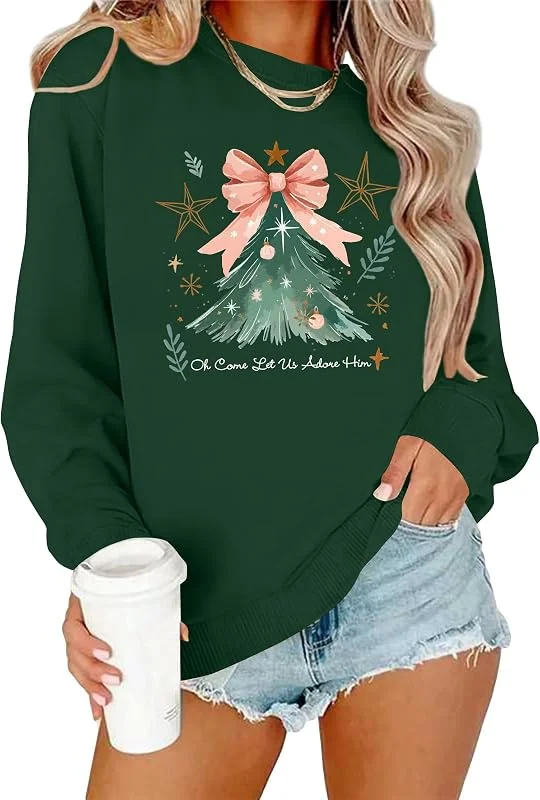 VVNTY Sudadera de Navidad para mujer, árbol de Navidad, manga larga, invierno, cuello redondo — Ropa Navidad