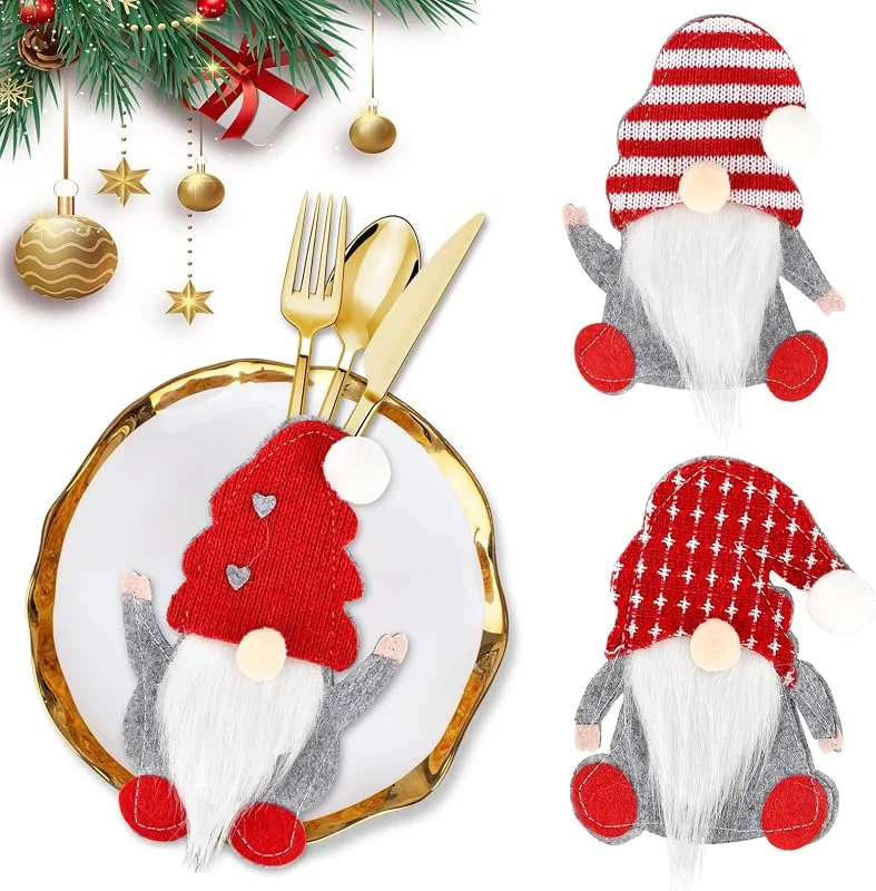 Wolkstello Portacubiertos Fieltro Navideño, 6 Piezas Bolsas para Cubiertos Duendes Navideños, Rojas Papá Noel Bolsas para Cubiertos, Cuchillos Tenedores Cucharas Bolsas Decoración de Mesa para Fiesta Navidad — Adviento y mesa