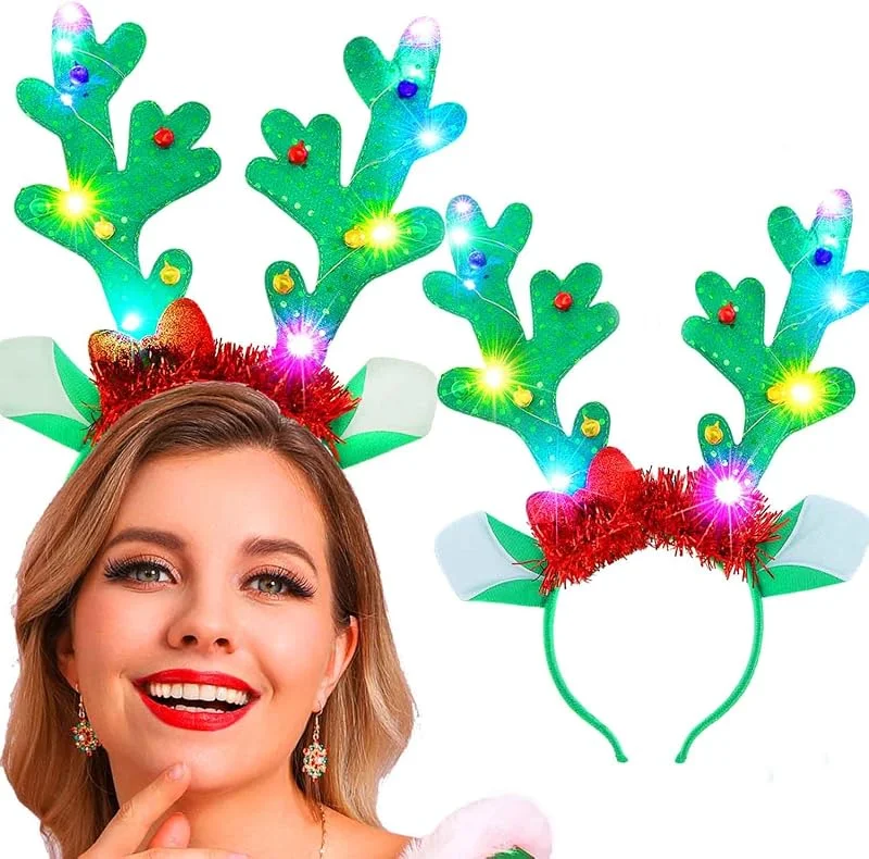 Visita la tienda de Fashband Diademas de cuernos de reno de Navidad, diadema de cuernos de ciervo, tocado iluminado, accesorios para el cabello, Navidad, Halloween, fiesta, cosplay, para mujeres y niñas — Ropa Navidad