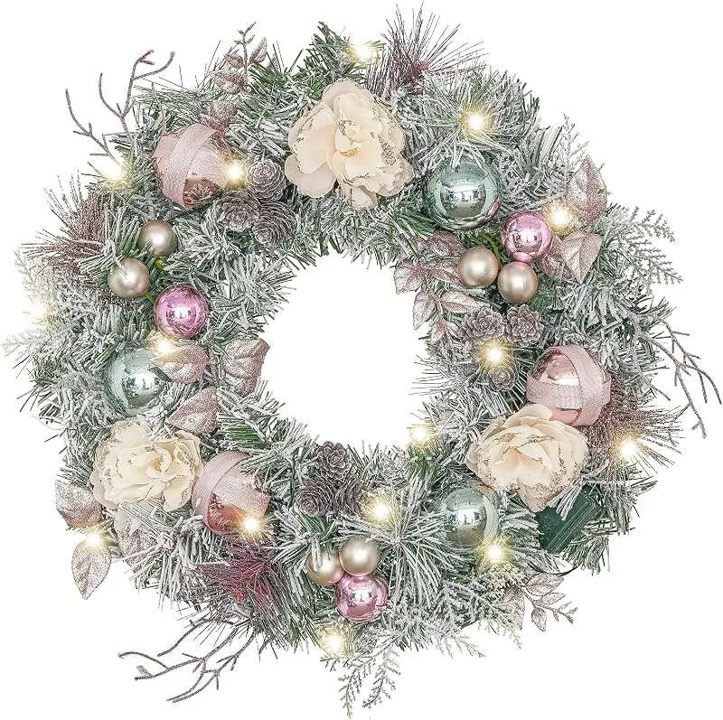 Visita la tienda de Valery Madelyn Valery Madelyn 18 Inch, 46cm Corona de Navidad para la Puerta de Entrada con Sueño Brillante, Corona de Rosas y Oro con Luces LED Función de Temporizador Decoración para Fiestas de Navidad — Decoracion Navidad