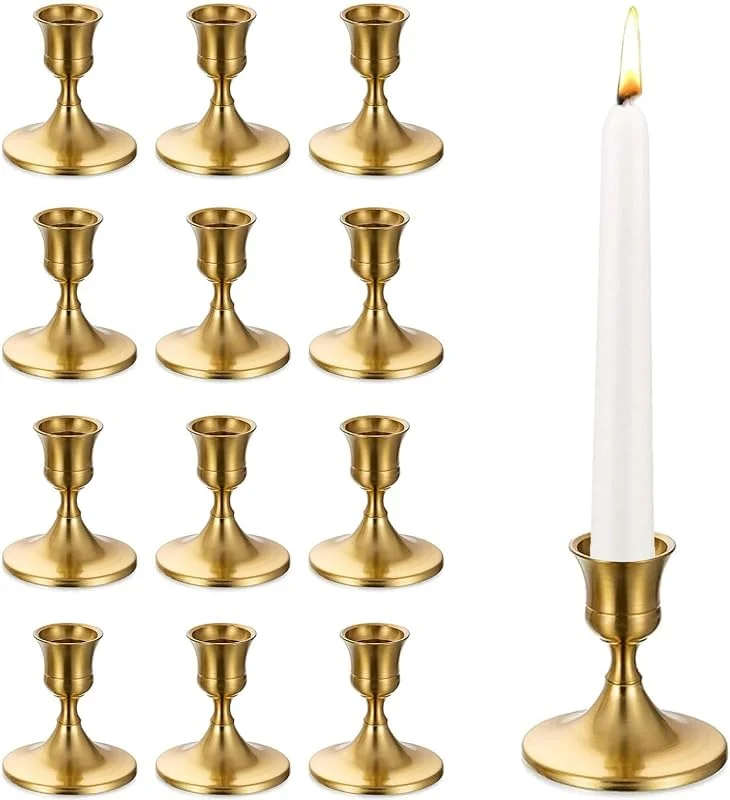 CHARMNAIL 12 Candelabros Dorados Vintage, Portavelas de Metal para Velas Afiladas, Decoración de Mesa para Boda, Chimenea Navideña, Hogar — Cena a la luz de velas