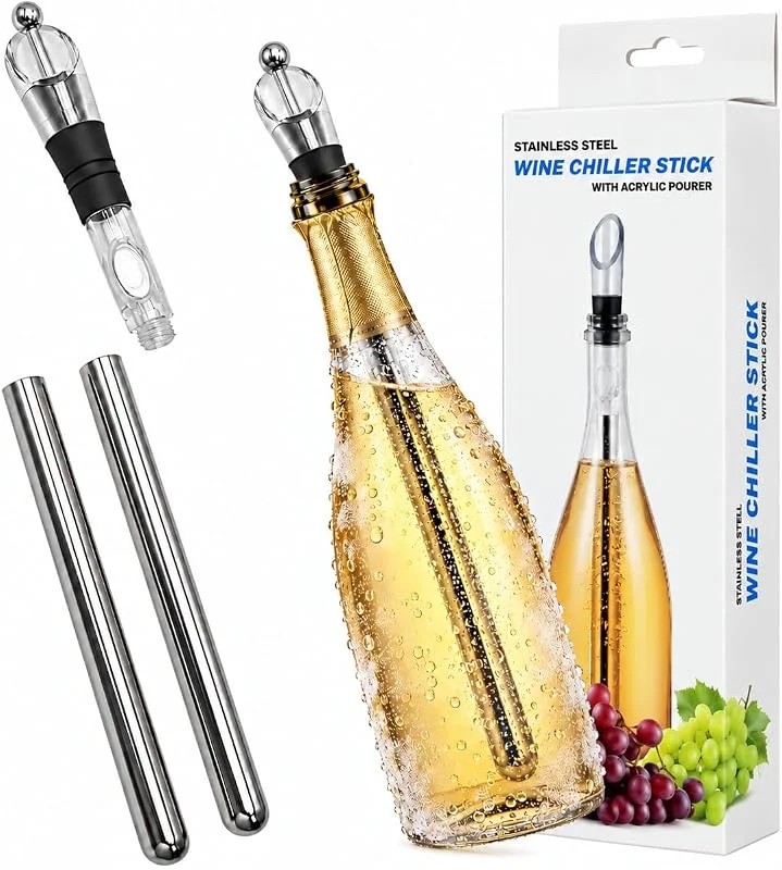 Yulravix Enfriador Botellas Vino con 2 Varilla de Enfriamiento, Acero Inoxidable — Vino y mesa festiva
