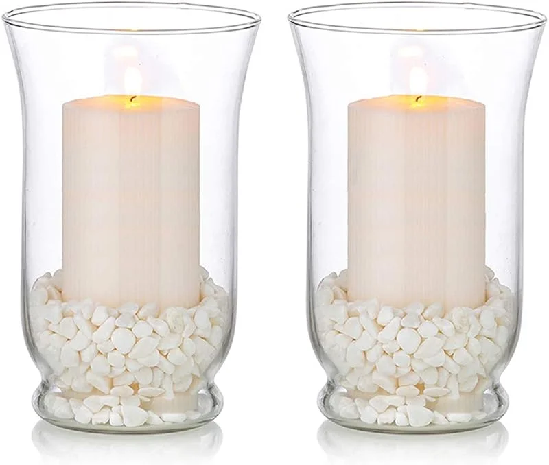 Glasseam Candelabros con Pilares De Vidrio para Velas De 75 mm De Diámetro, Candelabros para Huracanes De 2 Piezas, Centros De Mesa De Boda para Mesas De Recepción para La Decoración del Comedor En Casa — Cena a la luz de velas