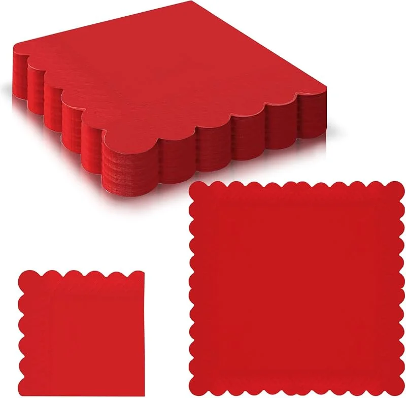 Henbrui 20 servilletas de papel rojo desechables de 16 x 16 cm, servilletas de cóctel festoneadas de 2 capas, color sólido, servilletas de papel decorativas para Navidad, boda, cumpleaños, picnic, restaurante — Adviento y mesa