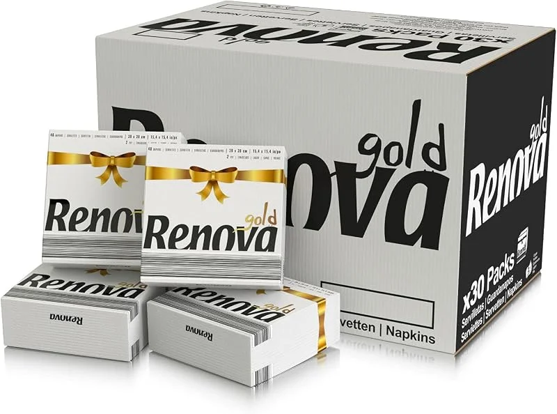 Visita la tienda de RENOVA RENOVA Servilletas Renova Gold, 600 Servilletas Premium Blancas, Tamaño Grande, 2 Capas — Adviento y mesa