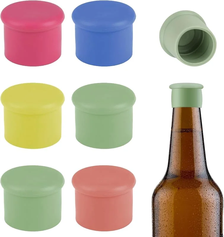 Dewfigs ㅤ 6 Piezas Tapones de Silicona Para Botellas de Cristal, Tapones de Vino Silicona, Tapones Reutilizables Lavables, Tapon Botella Vino para Vino, Cerveza, Champán, Aceite, Jugo, para Botellas de Cristal — Vino y mesa festiva