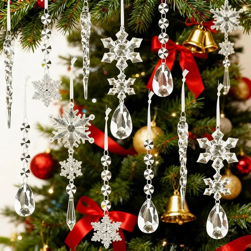 Jogoico 10 Piezas Adornos Navidad de Carámbanos Copo de Nieve Acrílico — Decoracion Navidad