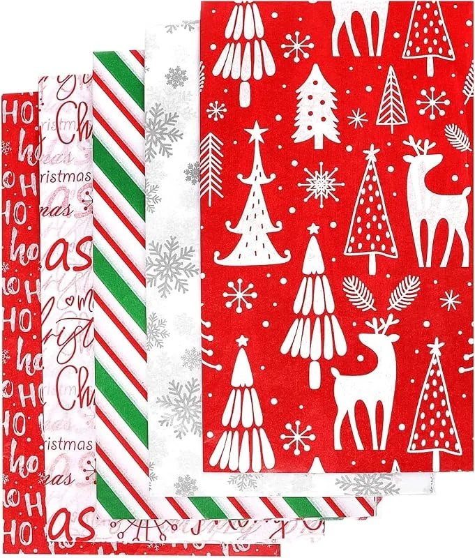 Derayee - Papel de seda para Navidad, 100 hojas de papel de seda para embalaje de regalo, Papel de regalo de Navidad estilo para vacaciones, decoraciones navideñas, manualidades — Envoltorio regalo