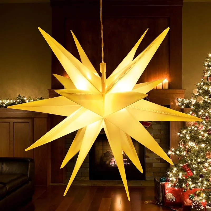 KATELUO Estrella de Navidad LED 3D, Estrella Luminosa 3D, Estrellas Plegable con Luz LED para Interior y Exterior, Adornos para Árboles de Navidad Ventanas Balcones Fiesta Boda — Decoracion Navidad