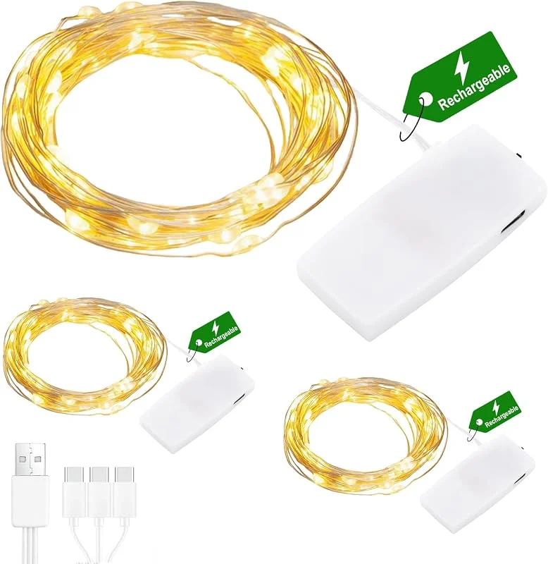 Liyade Mini Cadena de Luces 2 m 20 LED, Recargable por USB, 3 Unidades — Luces Navidad