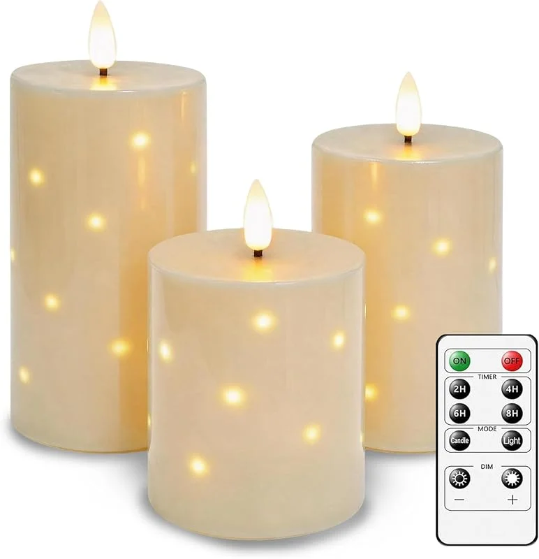 Visita la tienda de AiiBowy 3 Piezas Velas LED con Guirnalda de Luces, Vela a Pilas con Mando a Distancia y Temporizador, Cera Real, Vela LED Decorativa Sin Llama para Bodas, Fiestas, Festival (Blanco Marfil) — Luces Navidad