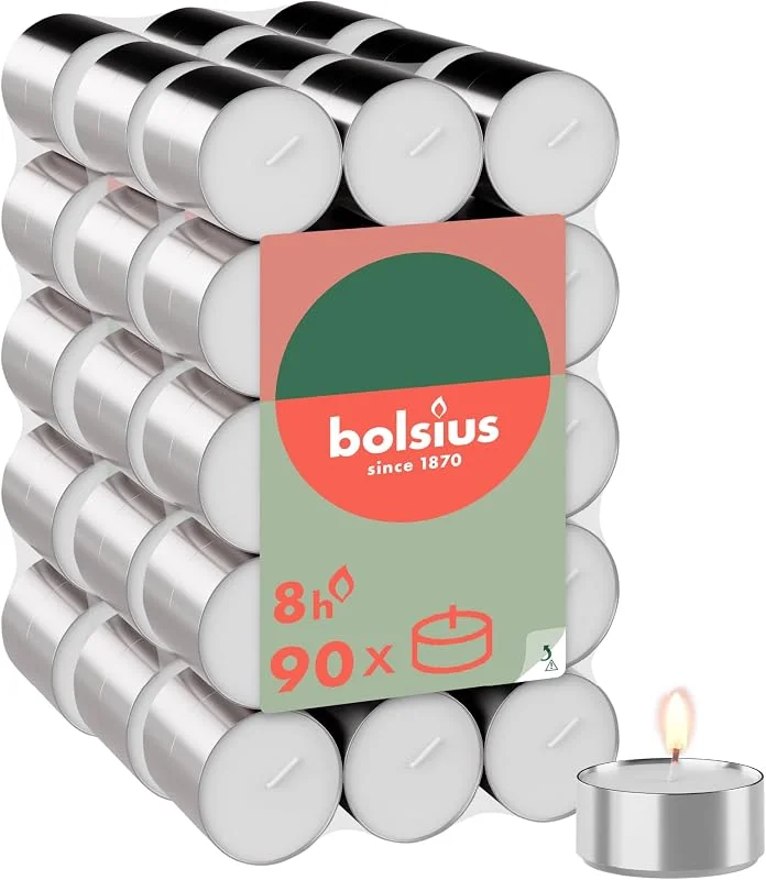 Visita la tienda de Bolsius Bolsius Juego de 48 velas de té Sin perfume, en vasos transparentes Larga combustión de 8 horas, para cualquier estado de ánimo, cenas, fiestas, hogar, decoración, boda, manualidades. — Cena a la luz de velas