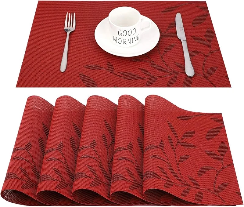 CHAOCHI Manteles Individuales Lavables Salvamantele Individuales PVC Antideslizantes Resistente al Calor Juego de 6 para la Mesa de Comedor de Cocina, Rojo — Hogar y cocina