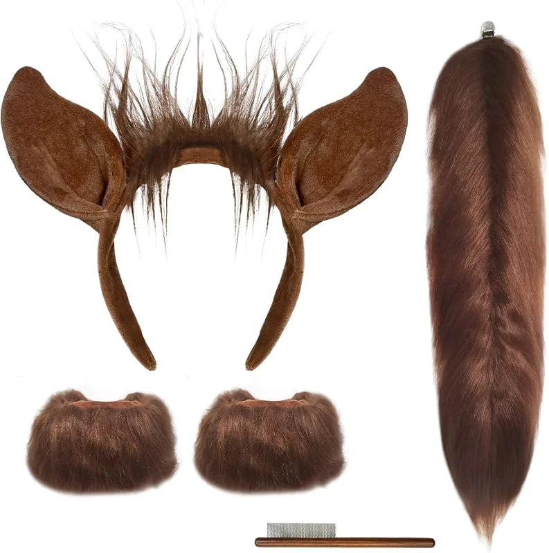 Carreuty Juego de 4 piezas de disfraz de caballo marrón con orejas de caballo, diadema, peine para el pelo para niños y niñas, adultos, Halloween, Navidad, fiestas temáticas de animales — Ropa Navidad