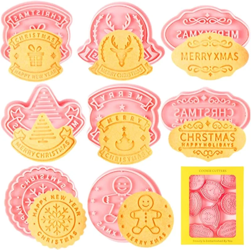 Orapink Cortador de galletas de Navidad, 8 cortadores de galletas de Navidad de plástico y sellos, moldes de sello de galletas de Navidad, juego de cortadores de galletas en forma de copo de nieve de — Hogar y cocina