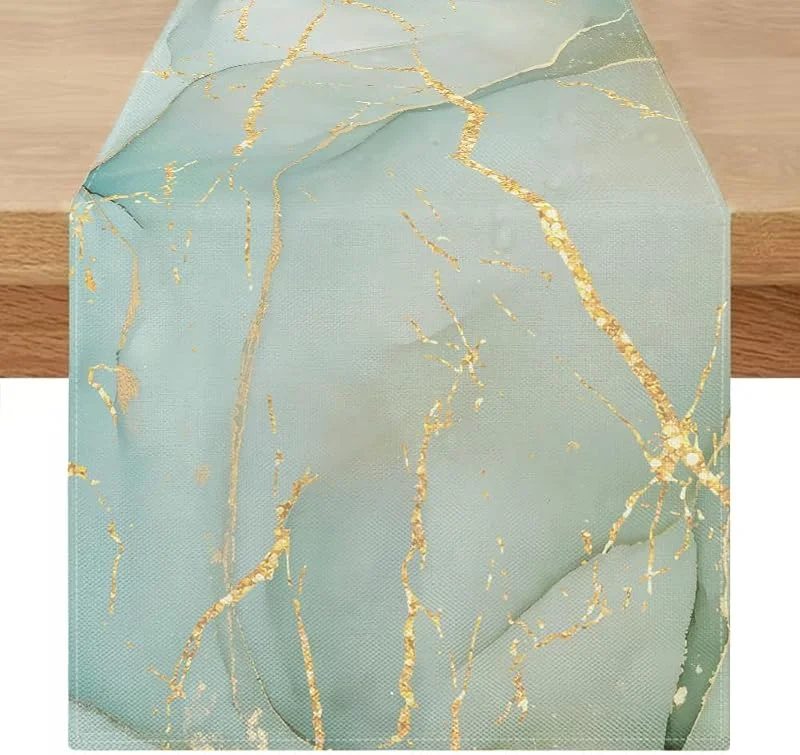Miuyunya Moderno Camino de Mesa Verde 40 x 140 cm Textura de Mármol Dorado Camino de Mesa Rustico Lavable Centros Decorativos de Mesa para Cocina, Fiesta, Cumpleaños, Boda, Mesa Dulce Bautizo — Hogar y cocina