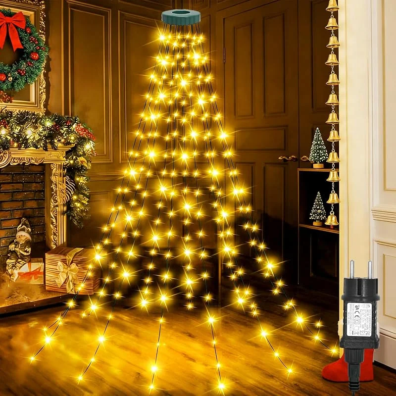 Visita la tienda de Bigzom Bigzom luces de hadas árbol de Navidad con anillo, 2.5m 400 LEDs 16 hebras, las luces de navidad de interior al aire libre con 8 modos de luz para 150-250cm árbol de Navidad — Luces Navidad